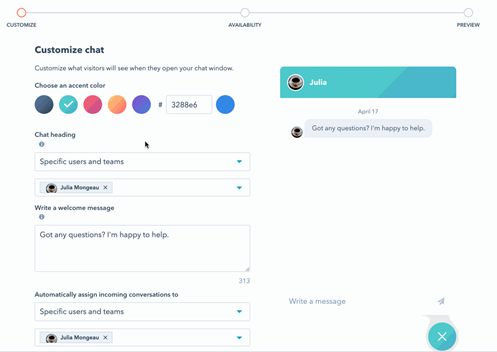 HubSpot live chat customization